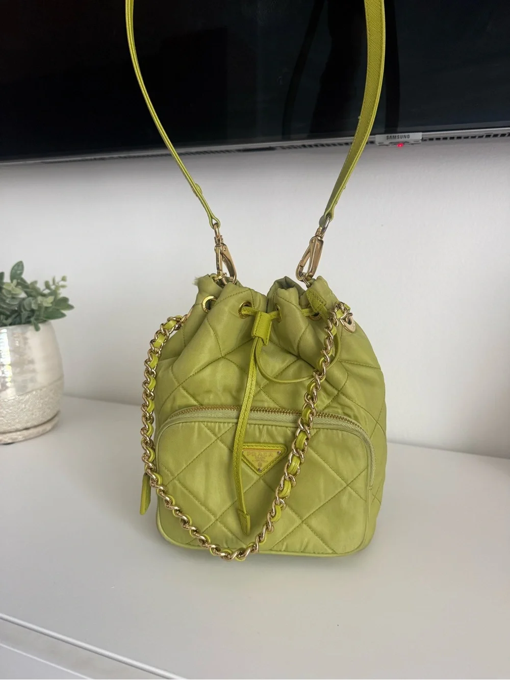 Prada Re-Edition Chaîne Re-Nylon Lime Shoulder Bag